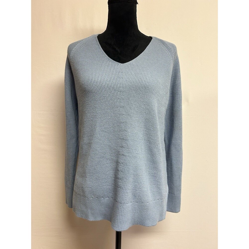 Athleta Sweater Womens SP Blue V-Neck Merino Wool Blend